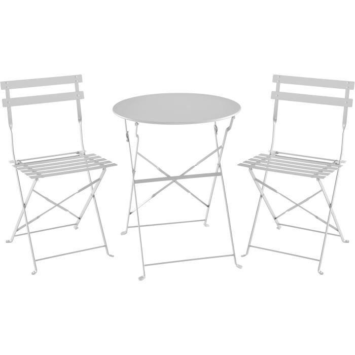 Bistro Set Garden Dining Table Folding with 2 Chairs Steel Grey