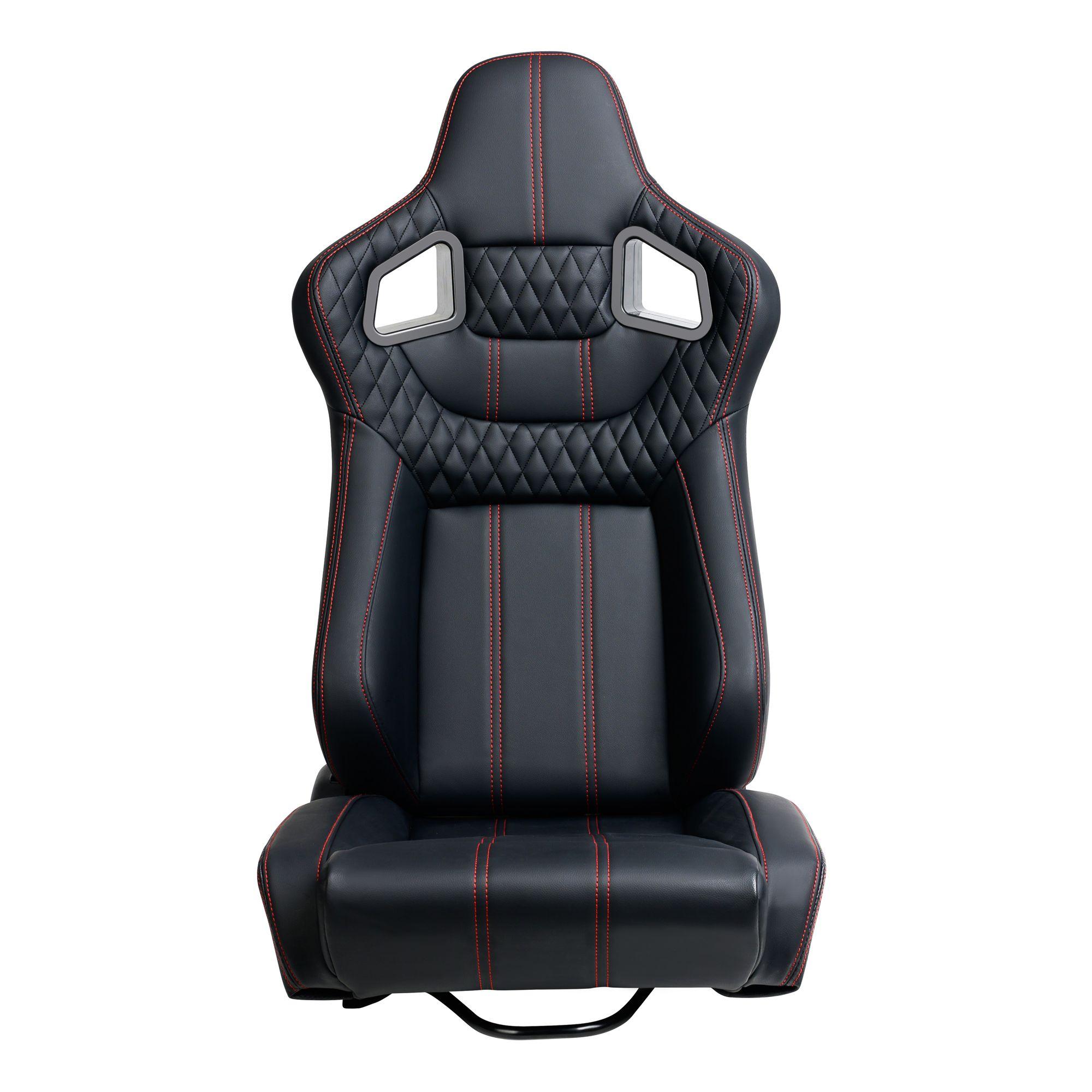 Racing Seat Fixed Pole Position Design Black PVC Leather Strong Durable Steel Frame Universal Fit Pair