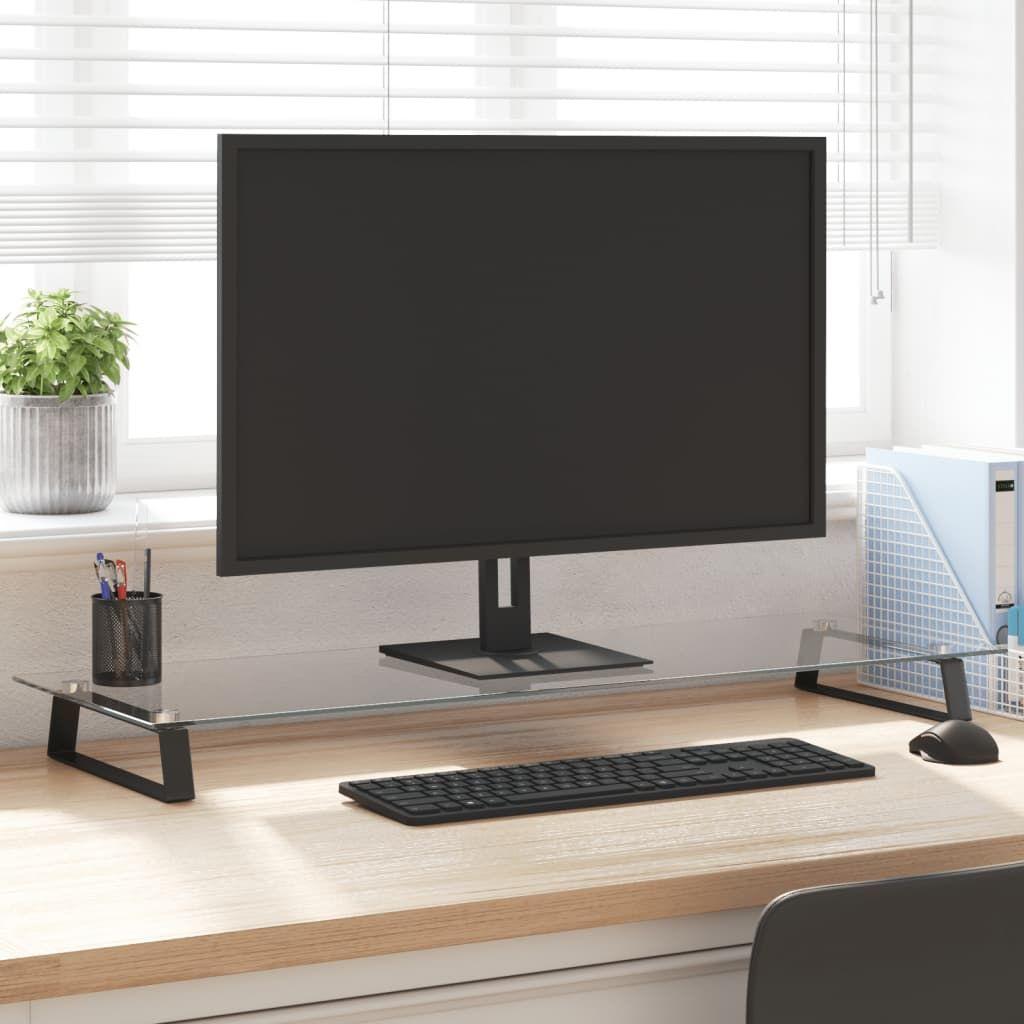 Monitor Stand Raise Monitor Ergonomic Design Black Tempered Glass Metal 39.4"x13.8"x3.1" Additional Storage Rounded Corners